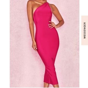 Hot Pink One Shoulder Bandage Dress